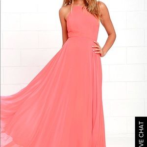 Coral Floor-Length Chiffon Gown